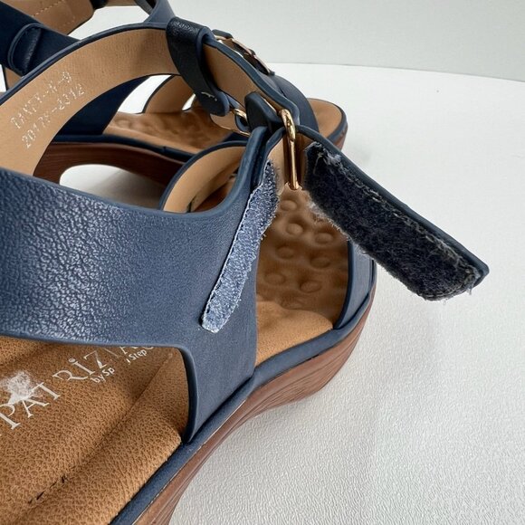 Patrizia Taney Wedge Sandals Womens 9 Comfort T-Strap Slingback Block Heels Blue - Picture 11 of 15
